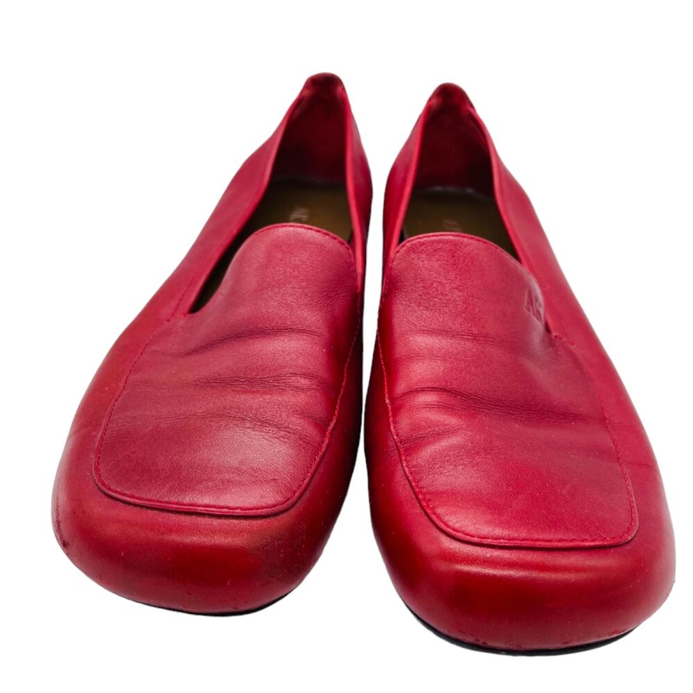 Anne Klein Red Flats Leather Square Toe Block Heel Comfort Loafter Sz 8.5 - Picture 9 of 13